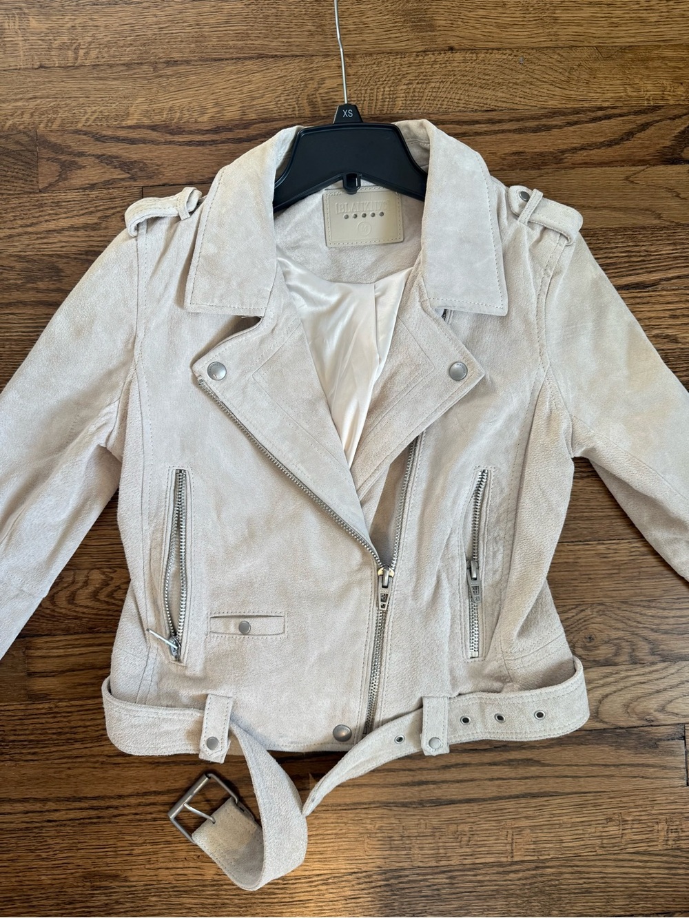 Blank NYC Cream Ivory Suede Belted Moto Jacket Size M